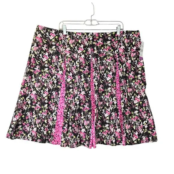 Notations Women 24W Floral SKirt Black Pink Polka Dot Cottagecore Romantic - Picture 6 of 16